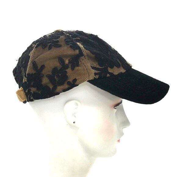 Hopeless Romantic Floral Black Lace Cap Mall Goth Adjustable Strap 5 Panel Hat - Picture 1 of 9